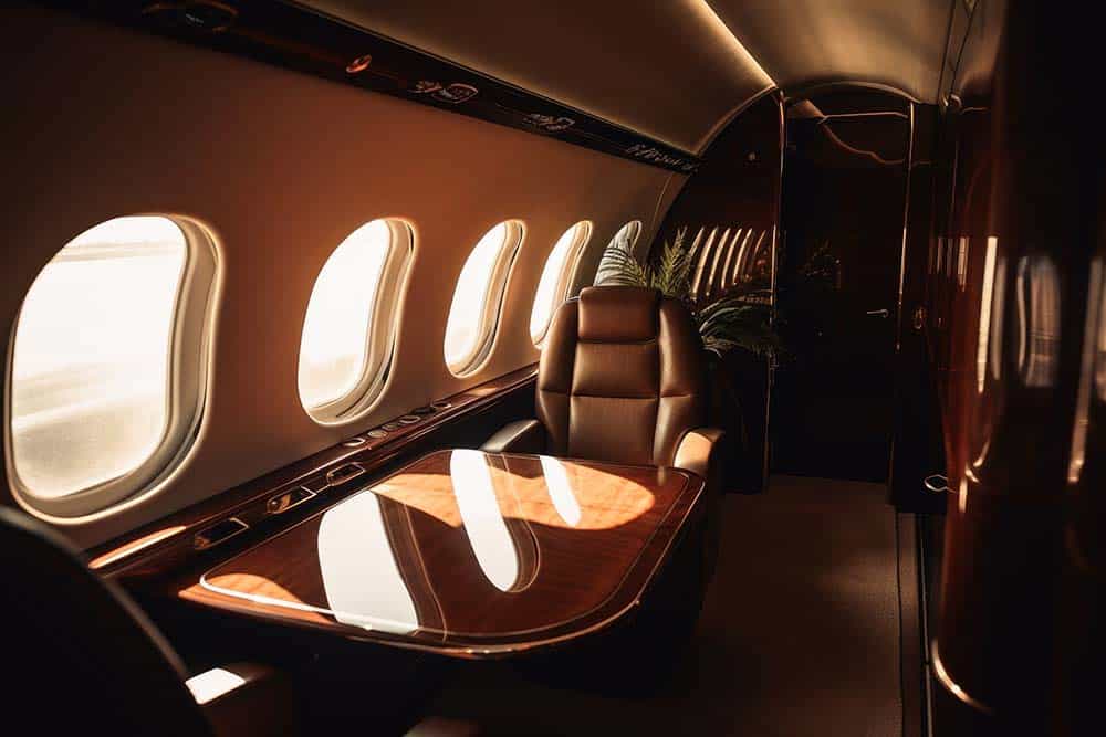 The interior of a private jet