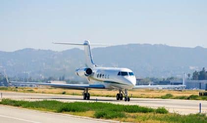 Gulfstream business jet taxiing at Van Nuys Airport, California