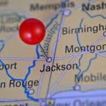 A pin on a map marking Jackson, MS