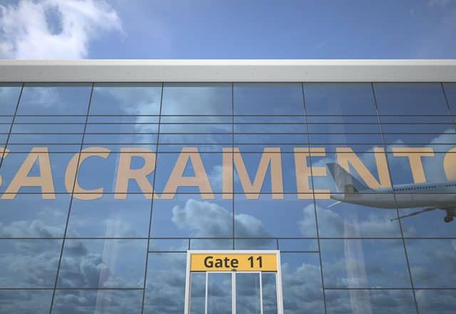 Airport terminal with Sacramento text