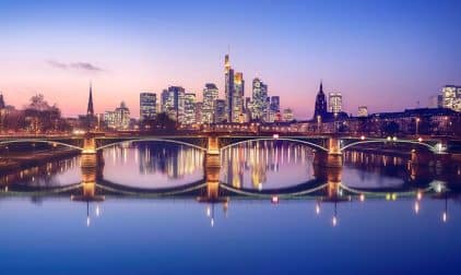 Skyline of Frankfurt Germany at sunset