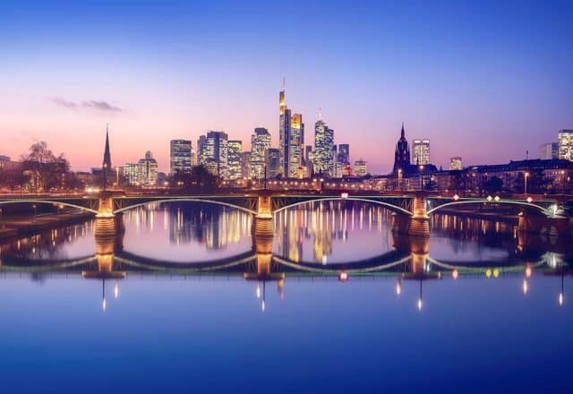 Skyline of Frankfurt Germany at sunset